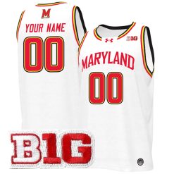 Custom Maryland Terrapins Basketball White Jersey - All Stitched