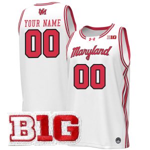 Custom Maryland Terrapins Basketball White Throwback Jersey w/ B1G Patch - All Stitched
