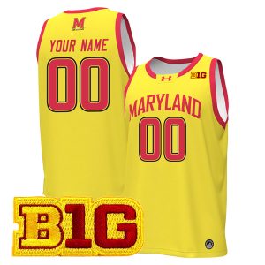 Custom Maryland Terrapins Basketball Gold Jersey w/ B1G Patch - All Stitched