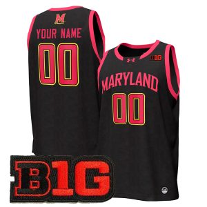 Custom Maryland Terrapins Basketball Black Jersey w/ B1G Patch - All Stitched