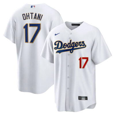 Alternative view of Shohei Ohtani LA Dodgers White Gold Trim Stitched Jersey