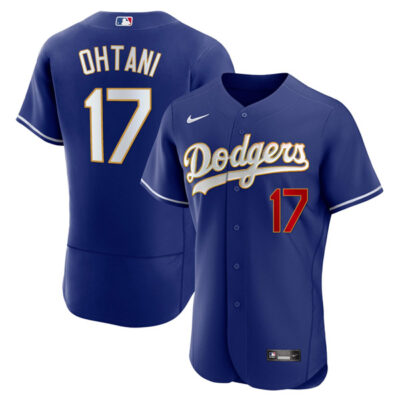 Shohei Ohtani LA Dodgers Royal Gold Trim Stitched Jersey