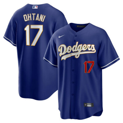 Alternative view of Shohei Ohtani LA Dodgers Royal Gold Trim Stitched Jersey