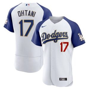 LA Dodgers Shohei Ohtani White Gold Trim Stitched Jersey