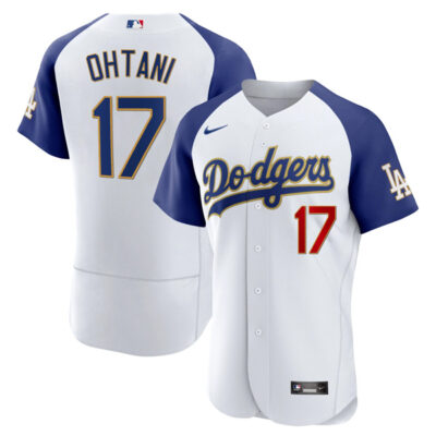 LA Dodgers Shohei Ohtani White Gold Trim Stitched Jersey