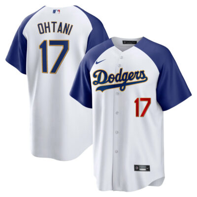 Alternative view of LA Dodgers Shohei Ohtani White Gold Trim Stitched Jersey