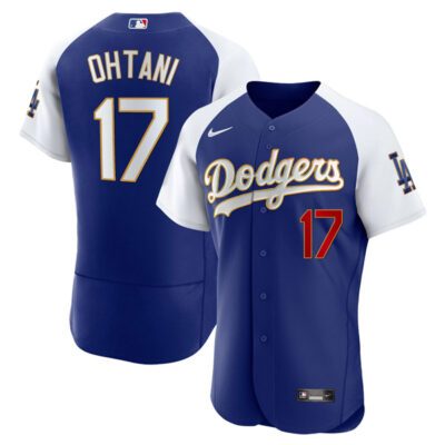 LA Dodgers Shohei Ohtani Royal Gold Trim Stitched Jersey