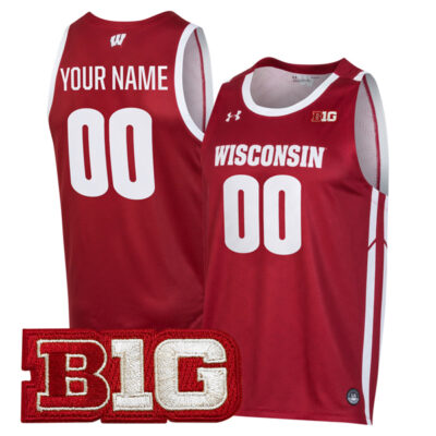 Custom Wisconsin Badgers Basketball Cardinal Jersey w/ B1G Patch - All Stitched