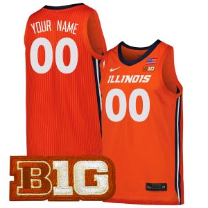 Custom Illinois Fighting Illini Basketball Orange Home Jersey w/ B1G Patch - All Stitched