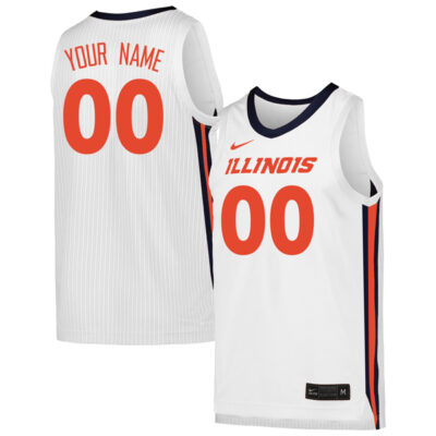 Custom Illinois Fighting Illini Basketball White Away Jersey - All Stitched