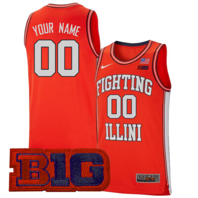 Custom Illinois Fighting Illini Basketball Orange Throwback Jersey w/ B1G Patch - All Stitched