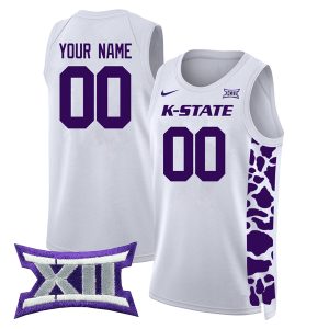Custom Kansas State Wildcats Basketball White Game Jersey w/ XII Patch - All Stitched