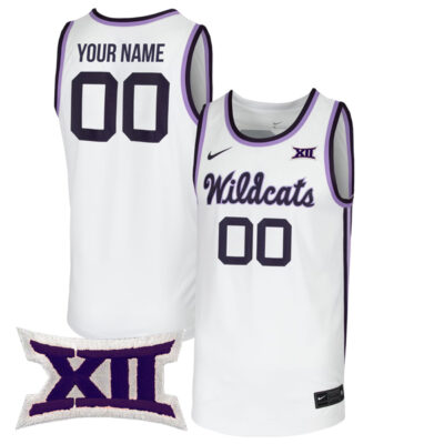 Custom Kansas State Wildcats Basketball White Jersey w/ XII Patch - All Stitched