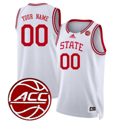 Custom NC State Wolfpack Basketball White Jersey w/ ACC Patch - All Stitched