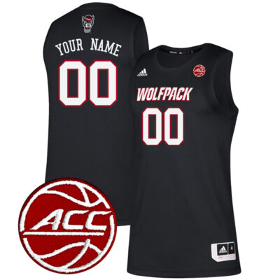 Custom NC State Wolfpack Basketball Black Jersey w/ ACC Patch - All Stitched
