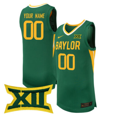 Custom Baylor Bears Basketball Green Game Jersey w/ XII Patch - All Stitched