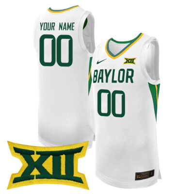 Custom Baylor Bears Basketball White Game Jersey w/ XII Patch - All Stitched