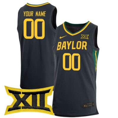 Custom Baylor Bears Basketball Black Game Jersey w/ XII Patch - All Stitched