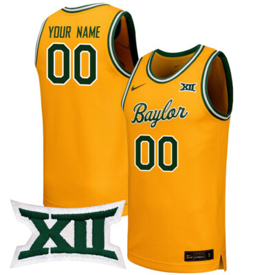 Custom Baylor Bears Basketball Gold Game Jersey w/ XII Patch - All Stitched