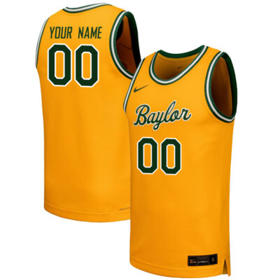 Custom Baylor Bears Basketball Gold Game Jersey - All Stitched
