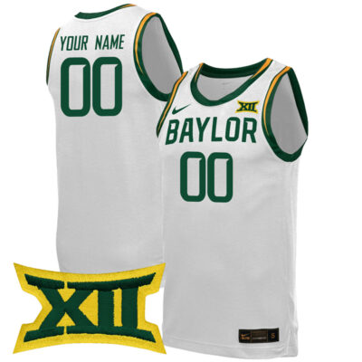 Custom Baylor Bears Basketball White Jersey w/ XII Patch - All Stitched