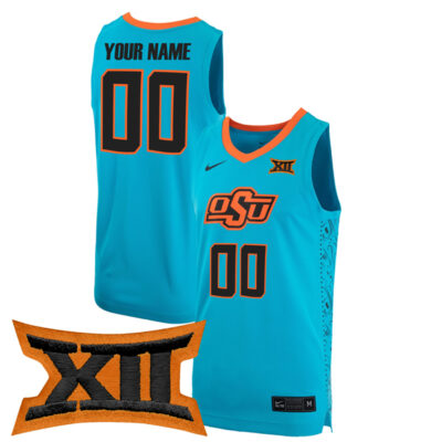 Custom Oklahoma State Cowboys Basketball Turquoise Jersey - All Stitched