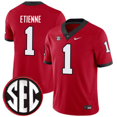 Trevor Etienne Georgia Bulldogs Football Red Home Jersey w/ SEC Patch - All Stitched