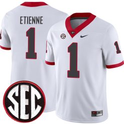 Trevor Etienne Georgia Bulldogs Football White Away Jersey w/ SEC Patch - All Stitched
