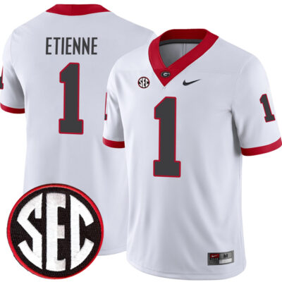 Trevor Etienne Georgia Bulldogs Football White Away Jersey w/ SEC Patch - All Stitched