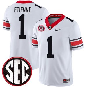Trevor Etienne Georgia Bulldogs Football White 40th NC Anniversary Jersey w/ SEC Patch - All Stitched