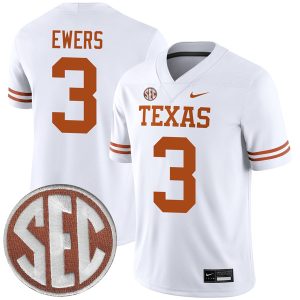 Quinn Ewers Texas Longhorns Football White Away Game Jersey - All Stitched w/ SEC Patch
