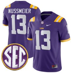 Garrett Nussmeier LSU Tigers Football Purple Home Jersey w/ SEC Patch - All Stitched