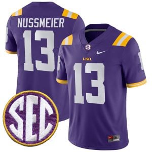 Garrett Nussmeier LSU Tigers Football Purple Home Jersey w/ SEC Patch - All Stitched