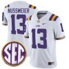 Garrett Nussmeier LSU Tigers Football White Away Jersey w/ SEC Patch - All Stitched