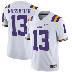 Garrett Nussmeier LSU Tigers Football White Away Jersey - All Stitched