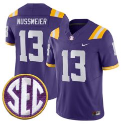 Garrett Nussmeier LSU Tigers Football Purple Vapor F.U.S.E Limited Jersey w/ SEC Patch - All Stitched
