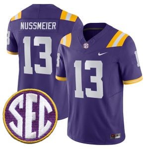 Garrett Nussmeier LSU Tigers Football Purple Vapor F.U.S.E Limited Jersey w/ SEC Patch - All Stitched