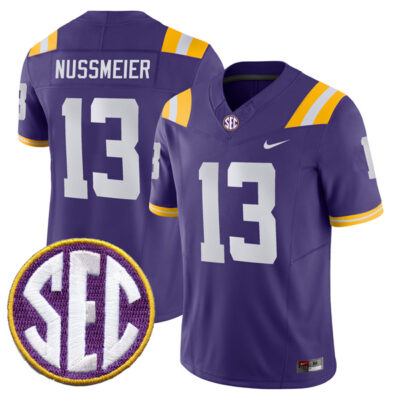 Garrett Nussmeier LSU Tigers Football Purple Vapor F.U.S.E Limited Jersey w/ SEC Patch - All Stitched
