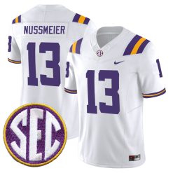 Garrett Nussmeier LSU Tigers Football White Vapor F.U.S.E Limited Jersey w/ SEC Patch - All Stitched