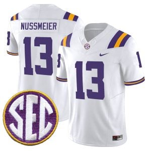 Garrett Nussmeier LSU Tigers Football White Vapor F.U.S.E Limited Jersey w/ SEC Patch - All Stitched
