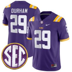 Caden Durham LSU Tigers Football Purple Home Jersey w/ SEC Patch - All Stitched