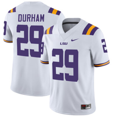 Caden Durham LSU Tigers Football White Away Jersey - All Stitched