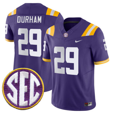 Caden Durham LSU Tigers Football Purple Vapor F.U.S.E Limited Jersey w/ SEC Patch - All Stitched