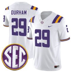 Caden Durham LSU Tigers Football White Vapor F.U.S.E Limited Jersey w/ SEC Patch - All Stitched