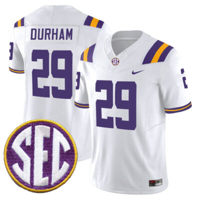 Caden Durham LSU Tigers Football White Vapor F.U.S.E Limited Jersey w/ SEC Patch - All Stitched