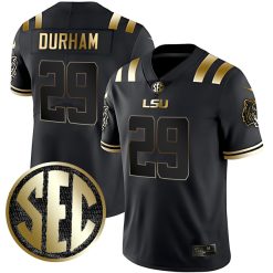 Caden Durham LSU Tigers Football Black Gold Jersey w/ SEC Patch - All Stitched