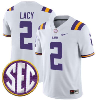 Kyren Lacy LSU Tigers Football White Away Jersey w/ SEC Patch - All Stitched