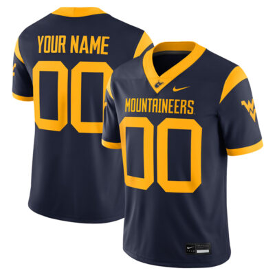Custom West Virginia Mountaineers Football Navy Game Jersey - All Stitched