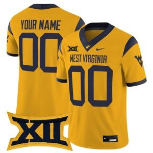 Custom West Virginia Mountaineers Football Gold Game Jersey w/ XII Patch - All Stitched