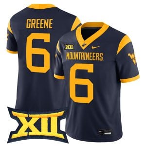 Garrett Greene West Virginia Mountaineers Football Navy Game Jersey w/ XII Patch - All Stitched